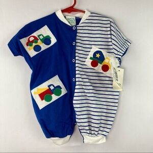 Vintage NWT blue vehicle one piece romper
